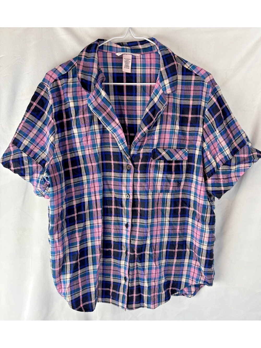 Victoria's Secret Shirt Womens Medium 170/9 Plaid Pink Blue Ladies